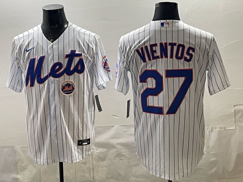 2026 Men Nike New York Mets #27 Vientos White Stripe Game MLB Jersey 004